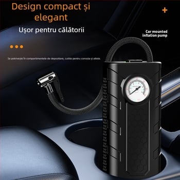 Pompa portabilă pentru pneuri de mașină, 12V, 80W, alimentare reîncărcabilă, carcasă ABS, debit 25 L/min