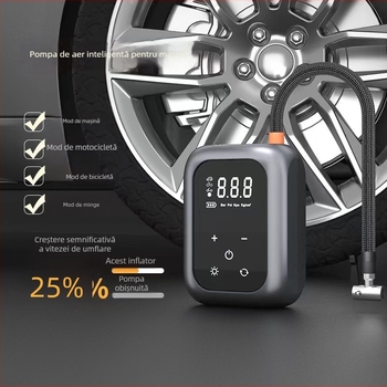 Pompa de aer portabilă pentru mașini cu afișaj digital, fără fir, design cu un singur cilindru, 80W, 7.4V, 30 L/min