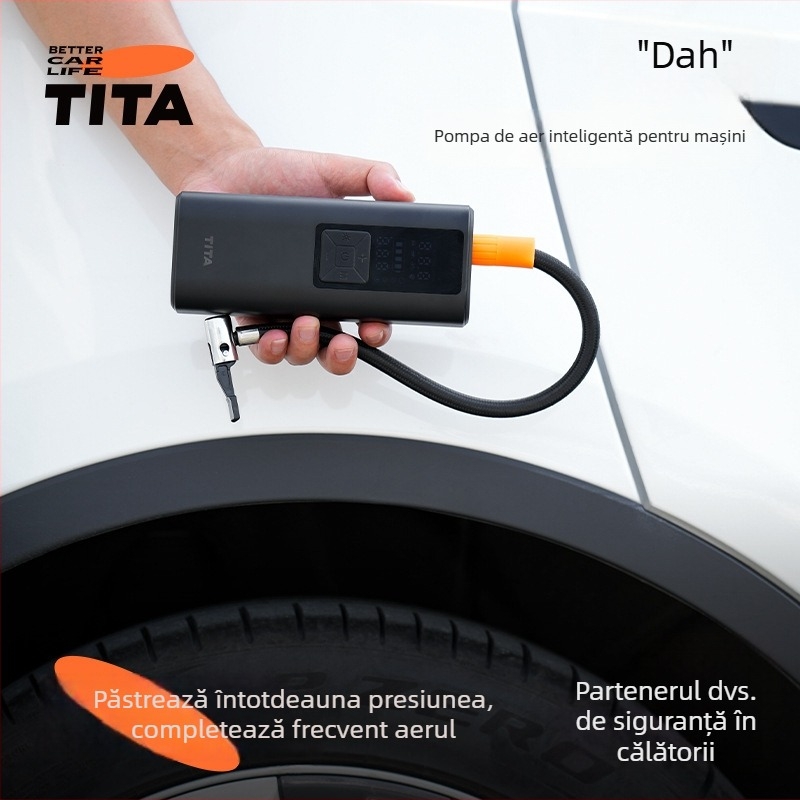 TITA Pompă de aer auto fără fir — compresor portabil cu afișaj digital, 120W, 5V/2A, 45 L/min, cilindru unic