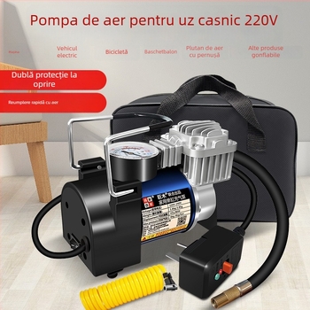 Pompă de aer casnic cu cilindru unic pentru baschet și fotbal – 220V, 220W, Material: metal + ABS, Manometru, Debitul >70 L/min