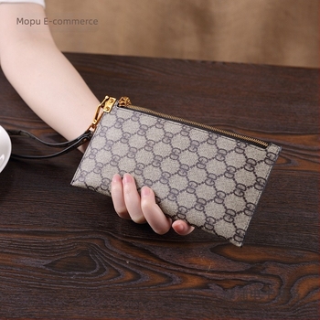 Portofel de damă lung cu fermoar, pentru afaceri, poliester, căptușeală din piele de vită, buzunare interne pentru telefon, documente și laptop