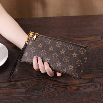 Portofel de damă lung cu fermoar, pentru afaceri, poliester, căptușeală din piele de vită, buzunare interne pentru telefon, documente și laptop