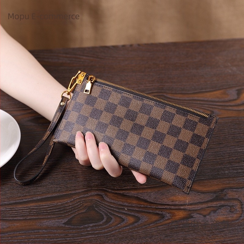 Portofel de damă lung cu fermoar, pentru afaceri, poliester, căptușeală din piele de vită, buzunare interne pentru telefon, documente și laptop