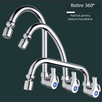Robinet de bucătărie montat pe perete din cupru, pentru apă rece, potrivit pentru chiuvetă și chiuveta de pe balcon, cu intrare laterală rotativă