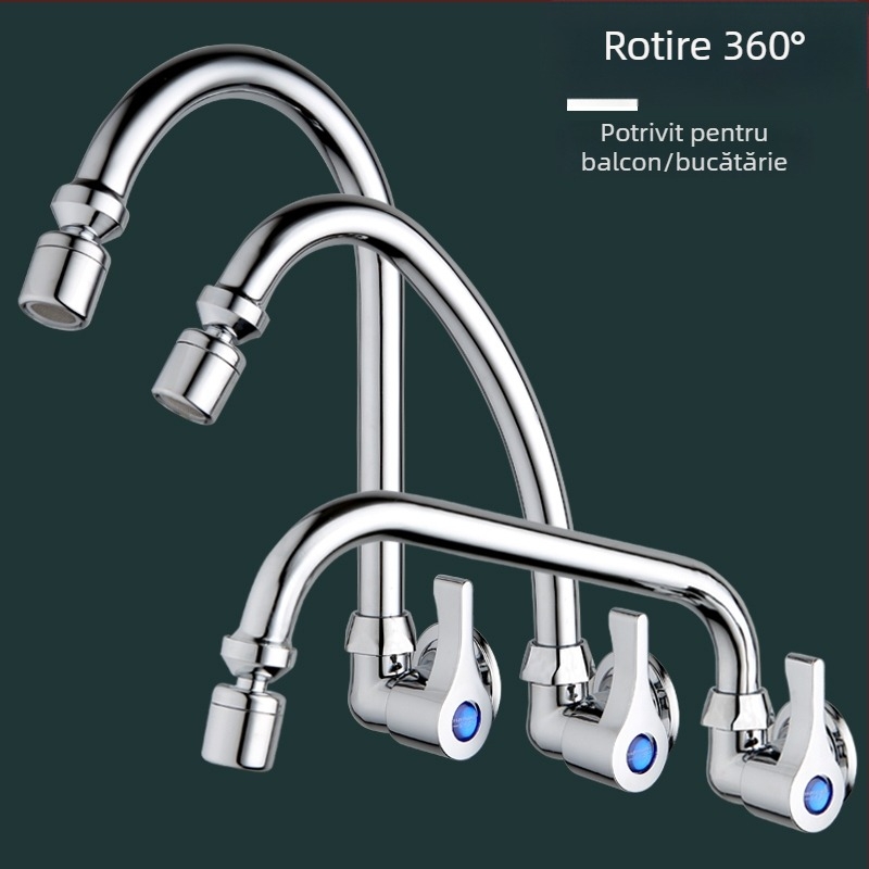 Robinet de bucătărie montat pe perete din cupru, pentru apă rece, potrivit pentru chiuvetă și chiuveta de pe balcon, cu intrare laterală rotativă