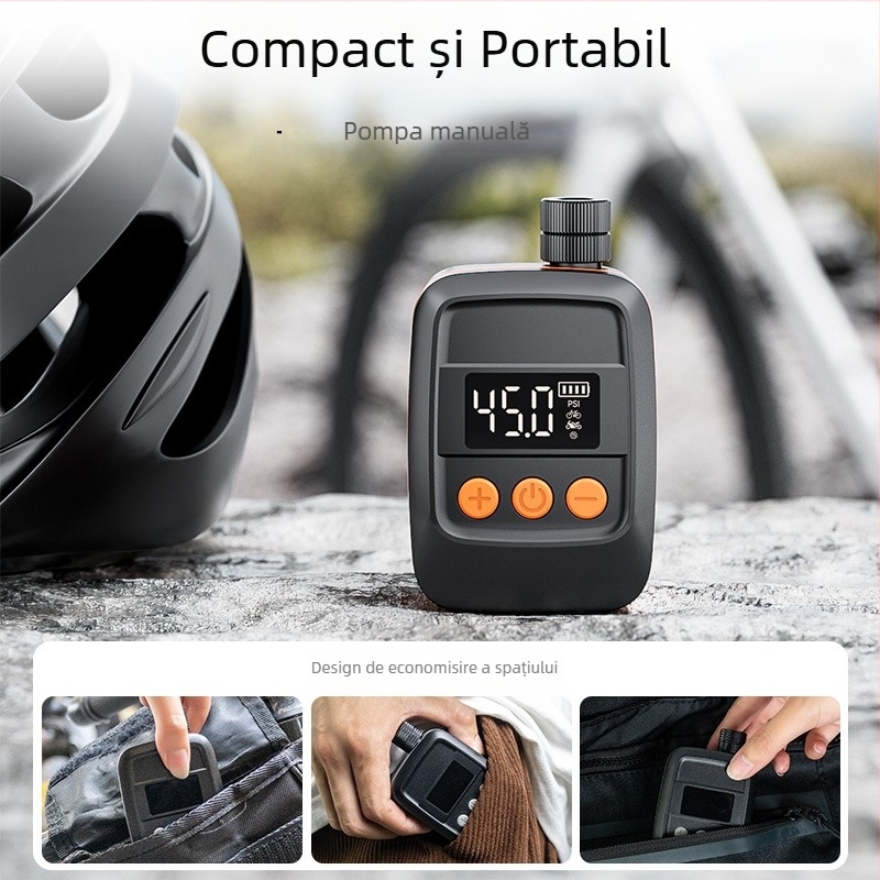 Pompa electrică inteligentă mini pentru biciclete și motociclete, baterie Li-ion 7,4V, debit 25 L/min, afișaj digital, greutate 152 g, carcasă PC ignifugă
