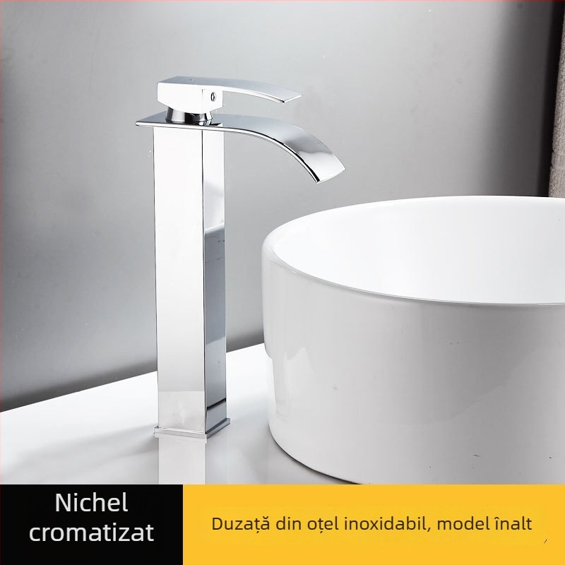 Robinet de chiuvetă european, montaj vertical, oțel inoxidabil, robinet cu disc ceramic, finisaj cromat