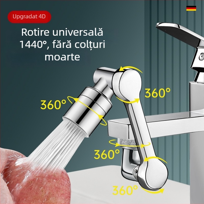 Extensior de robinet rotativ cu braț robotic, adaptor universal pentru chiuvetă, protecție împotriva stropilor, intrare/ieșire Ø20 mm, aliaj de zinc, miez de cupru