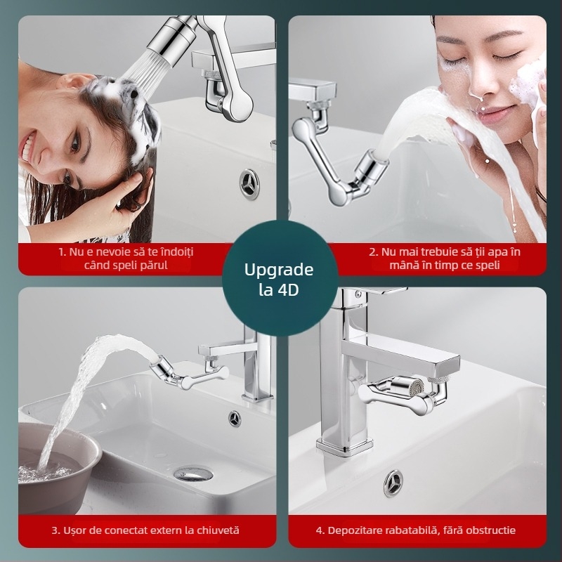 Extensior de robinet rotativ cu braț robotic, adaptor universal pentru chiuvetă, protecție împotriva stropilor, intrare/ieșire Ø20 mm, aliaj de zinc, miez de cupru