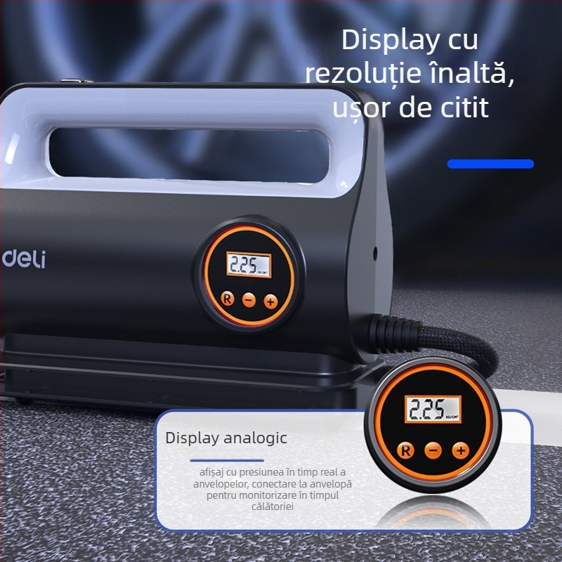 Pompa de aer pentru mașină cu afișaj digital și oprire automată presetată, 12V 100W, cablu de alimentare de 3,25 m