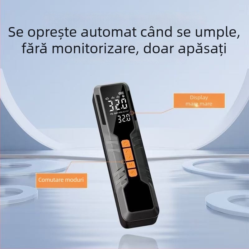 Pompa compactă pentru anvelope auto, cu afișaj digital, alimentare USB sau din priza auto (80 W, 11.1 V, 25 L/min)