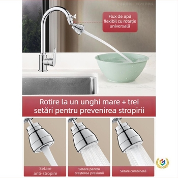 Extender pentru țeava robinetului de bucătărie, corp din cupru, finisaj periat, certificat CE