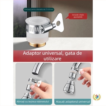 Extender pentru țeava robinetului de bucătărie, corp din cupru, finisaj periat, certificat CE