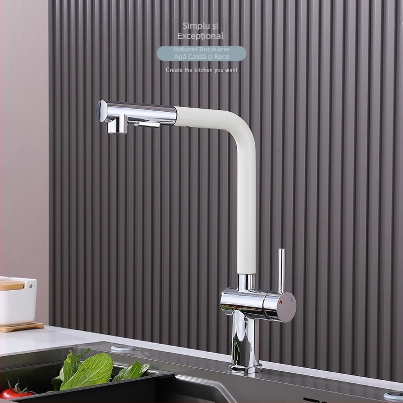 Robinet de bucătărie din oțel inoxidabil 304, duză retractabilă, montaj pe suprafață, acționare prin ridicare, intrare G1/2