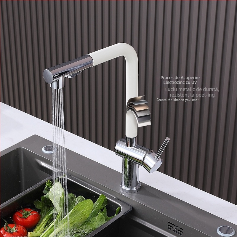 Robinet de bucătărie din oțel inoxidabil 304, duză retractabilă, montaj pe suprafață, acționare prin ridicare, intrare G1/2