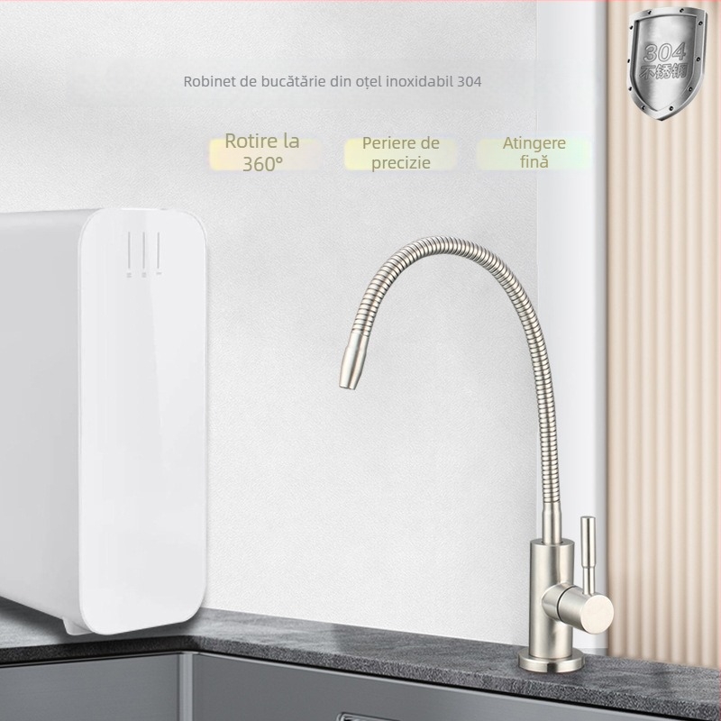 Robinet filtrare apă din oțel inoxidabil 304, cu nucleu ceramic al valvei, finisaj periat, conexiuni filetate cu 2 puncte, montaj manual