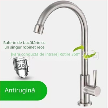 Robinet de bucătărie din oțel inoxidabil, model SLT-23006, intrare/ieșire 18 mm, nucleu de supapă din cupru