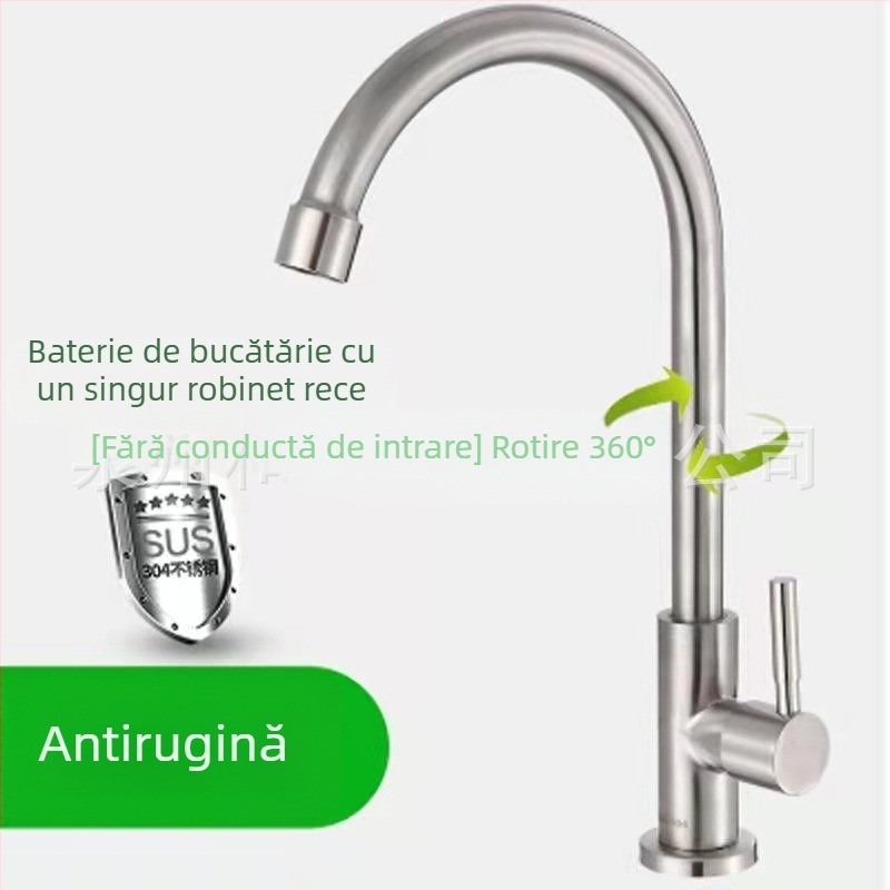 Robinet de bucătărie din oțel inoxidabil, model SLT-23006, intrare/ieșire 18 mm, nucleu de supapă din cupru