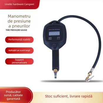 Manometru digital pentru presiunea pneurilor auto, senzor electronic pentru umflarea și măsurarea presiunii, interval 0-100 psi, afișaj în unități variate, precizie 100%