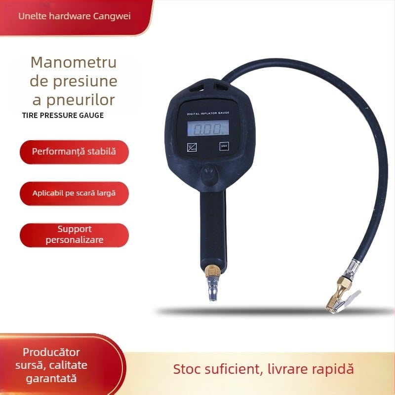 Manometru digital pentru presiunea pneurilor auto, senzor electronic pentru umflarea și măsurarea presiunii, interval 0-100 psi, afișaj în unități variate, precizie 100%