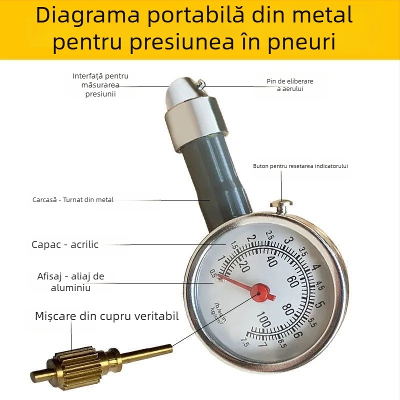 Manometru pentru presiunea pneurilor, precizie înaltă, portabil, detector de presiune pentru pneuri auto