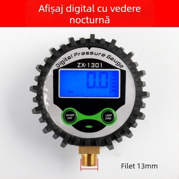 Manometru digital pentru presiunea pneurilor automobile, afișaj digital, interval 0–230 PSI, precizie 0,1 BAR