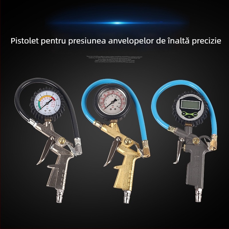 Măsurător digital pentru pneuri cu pistol de umflat, interval 0-220 PSI, precizie 0,2 BAR, afișaj digital, carcasă din plastic și oțel