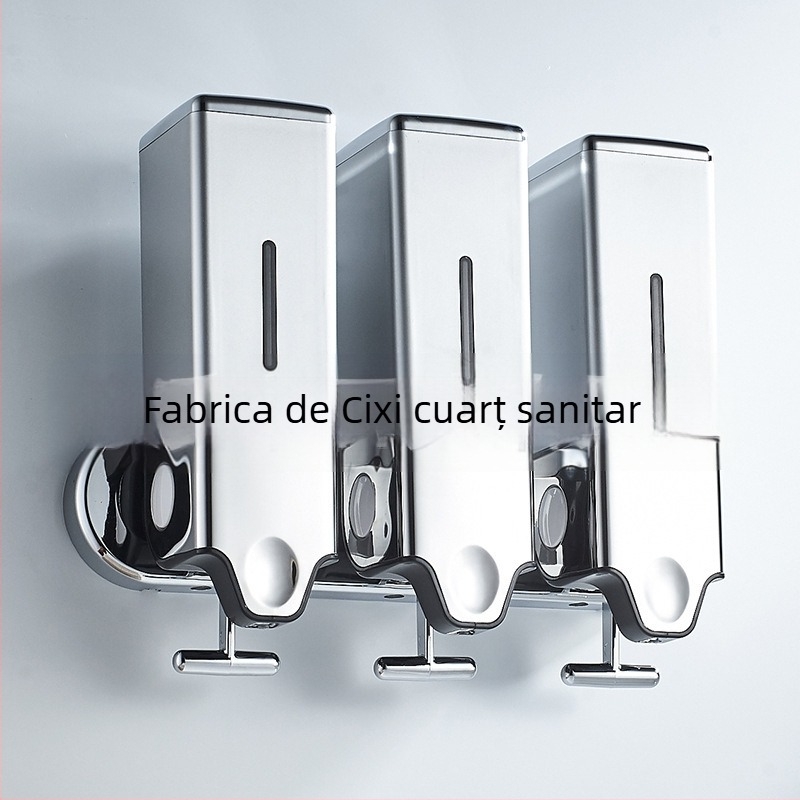 Duzor cu trei sticle pentru săpun, șampon și balsam — ABS, electroplacare, stil modern minimalist, bară de tragere