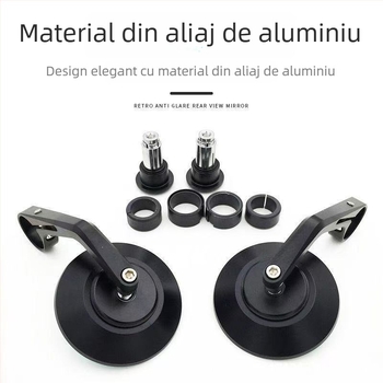 Oglindă retrovizoare pentru motocicletă, CNC, aliaj de aluminiu, formă circulară, montaj cu filet frontal și posterior