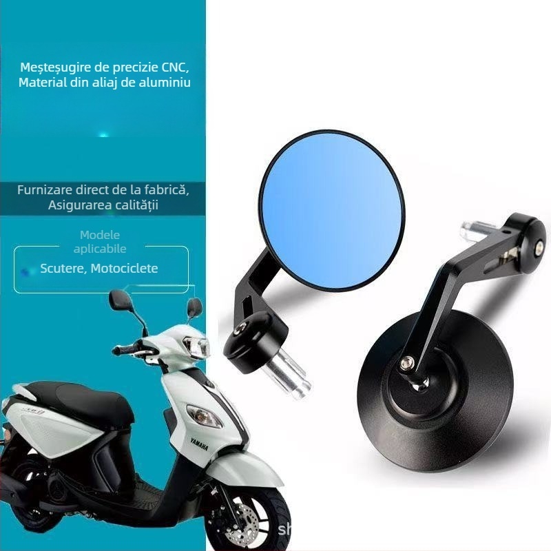 Oglindă retrovizoare pentru motocicletă, CNC, aliaj de aluminiu, formă circulară, montaj cu filet frontal și posterior