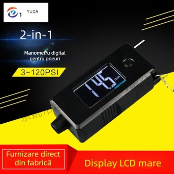 Manometru digital dual pentru presiunea în pneuri și riglă de adâncime a profilului — interval 3-120 psi, precizie ±1 psi, rezoluție 0,5 psi, ABS, baterie CR2032