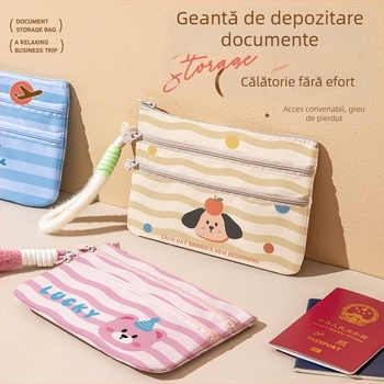 Port-pașaport și documente – Model cu animale, Design infantil, Multifuncțional, Material Oxford