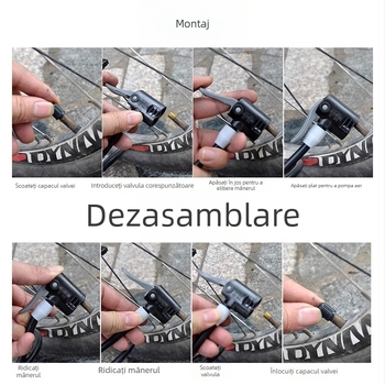 Pompa manuală pentru biciclete cu manometru, multifuncțională, potrivită pentru biciclete, mașini electrice și motociclete — model DQ8 6532K, material fier, greutate 851 g