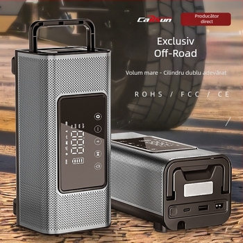 Pompa de aer pentru vehicul, cilindri dubli, 12V, 120W, 35 L/min, reîncărcabilă, display digital