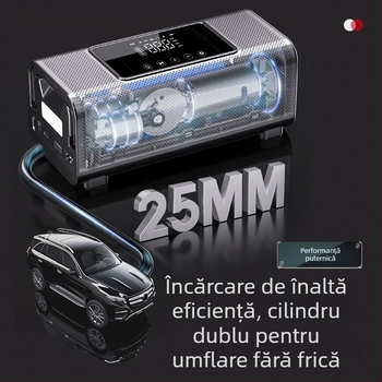 Pompa de aer pentru vehicul, cilindri dubli, 12V, 120W, 35 L/min, reîncărcabilă, display digital