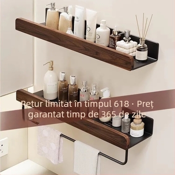 Raft de prosoape din lemn de nuc, montat pe perete, două niveluri, model 6101136, certificat CE