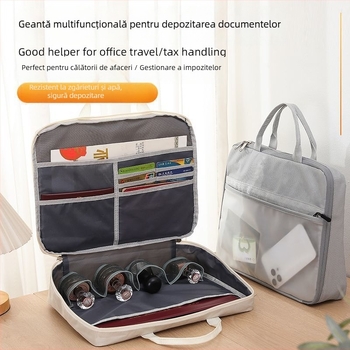 Geantă portabilă pentru organizarea documentelor cu fermoar, protecție pentru licența de afaceri și ștampilă, material textil