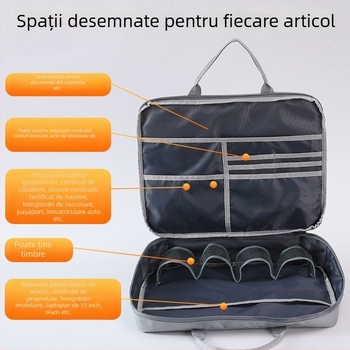 Geantă portabilă pentru organizarea documentelor cu fermoar, protecție pentru licența de afaceri și ștampilă, material textil