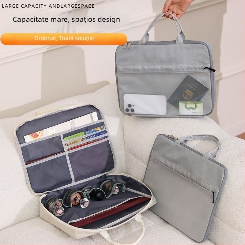 Geantă portabilă pentru organizarea documentelor cu fermoar, protecție pentru licența de afaceri și ștampilă, material textil