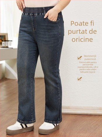 Jeansi evazați din denim, talie înaltă, talie elastică, material stretch, pentru toamnă-iarna