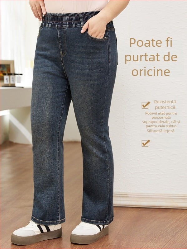 Jeansi evazați din denim, talie înaltă, talie elastică, material stretch, pentru toamnă-iarna