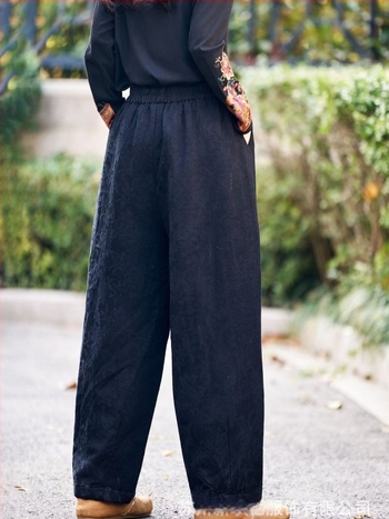 Pantaloni harem din bumbac pentru femei, stil etnic, talie elastică, croială largă, iarnă 2025