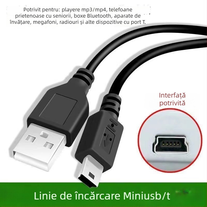 Cablu date Mini USB cu port trapezoidal, universal pentru MP3 playere, radiouri auto și camere de bord; silicon, conector cu un singur cap, caracteristică 3410430, ieșire maximă 1