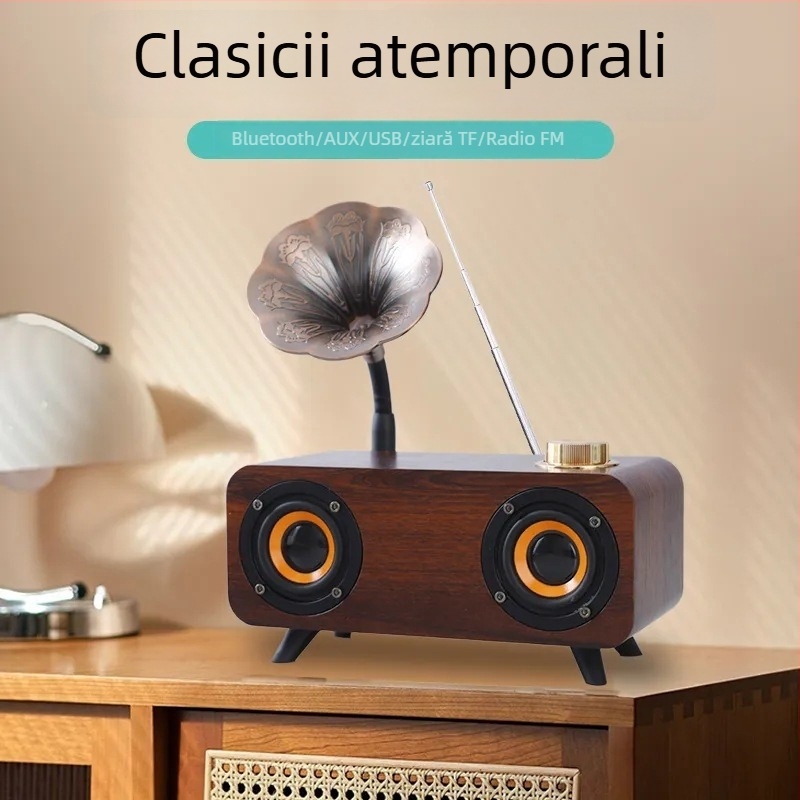 Boxă Bluetooth retro, 2 difuzoare, IPX7 impermeabil, Bluetooth 5.0, 20W, baterie încorporată 1000-1200mAh