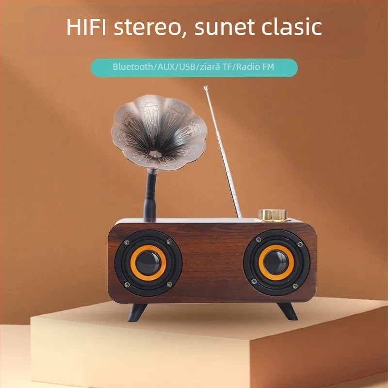 Boxă Bluetooth retro, 2 difuzoare, IPX7 impermeabil, Bluetooth 5.0, 20W, baterie încorporată 1000-1200mAh