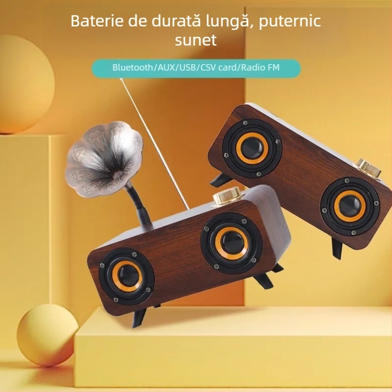 Boxă Bluetooth retro, 2 difuzoare, IPX7 impermeabil, Bluetooth 5.0, 20W, baterie încorporată 1000-1200mAh