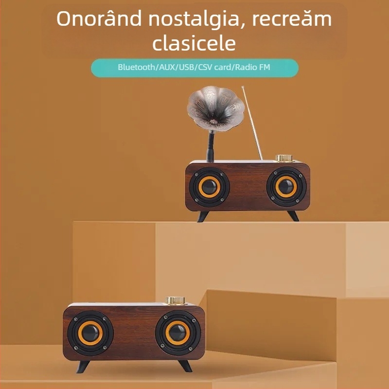 Boxă Bluetooth retro, 2 difuzoare, IPX7 impermeabil, Bluetooth 5.0, 20W, baterie încorporată 1000-1200mAh
