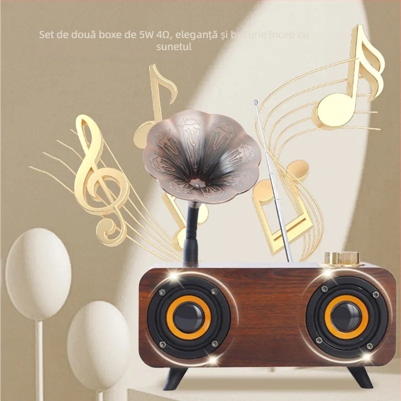 Boxă Bluetooth retro, 2 difuzoare, IPX7 impermeabil, Bluetooth 5.0, 20W, baterie încorporată 1000-1200mAh