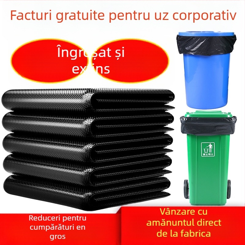 Pungă de gunoi comercială din PE, groasă, de unică folosință, cu deschidere plată, pentru uz universal