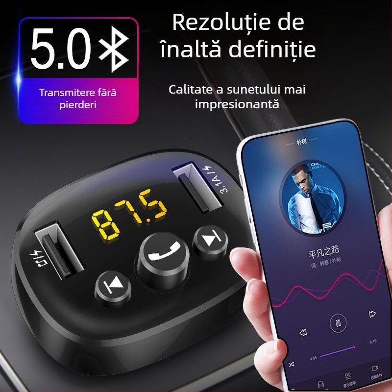 Player MP3 Bluetooth pentru mașină cu receptor FM și USB, Model HC-372, 12V, fără memorie